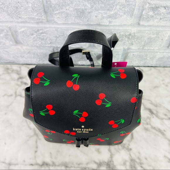 Kate Spade Lizzie Medium Flap Backpack Tossed Cherry Print - Picture 4 of 13